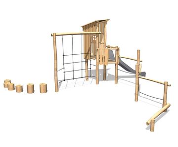 Multiplay Structure J4937 - wooden playground with slide and balance trail