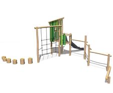 Multiplay Structure J4937-V wooden playground with slide and balance trail