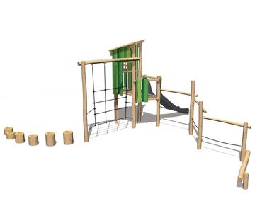 Multiplay Structure J4937-V wooden playground with slide and balance trail