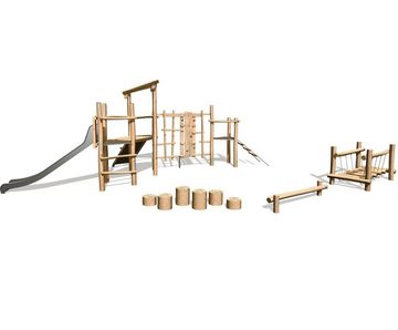 Nature wooden multi-play unit J4934 - with slide and climbing activities
