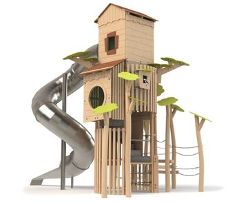 Observatory Tower J49417 - large wooden playground tower with tube slide
