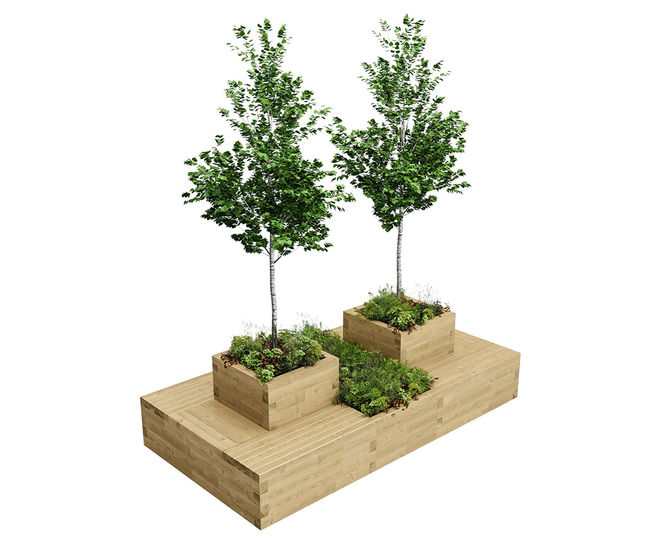 Drumbeg large Scots pine timber tree planter and outdoor seating