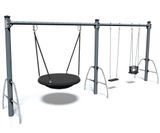 J496 Swing Set - steel frame playground swing with pod, flat, cradle seats - on this page