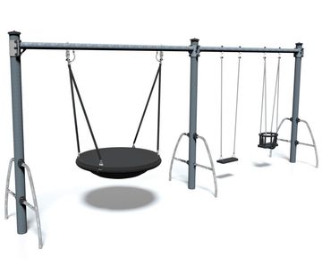 J496 Swing Set - steel frame playground swing with pod, flat, cradle seats