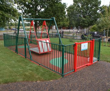 Wheelchair swing with safety barrier and gate (7000181)