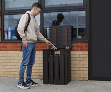 Premium - square recycled plastic woodgrain-effect outdoor litter bin