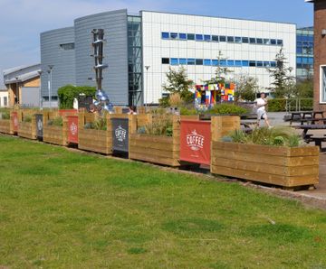 Grenadier barrier planters for Loughborough University Cafe patio