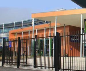 High-strength steel bar fencing secures school perimeter
