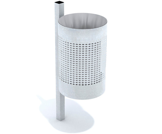 Oxel Litter Bin - small galvanized steel outdoor trash bin, side post