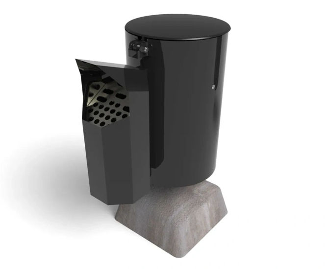 Poppel Litter Bin - outdoor freestanding black bin with ashtray