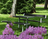 Pixbo Park Bench - black metal outdoor bench with backrest and armrests - on this page