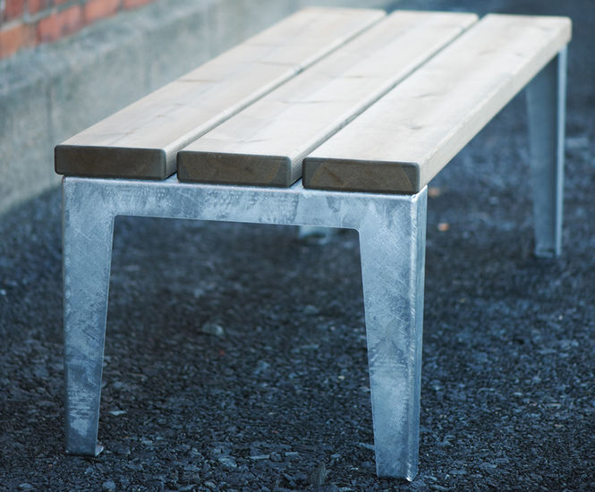 Rox Bench - outdoor pine and metal freestanding park bench