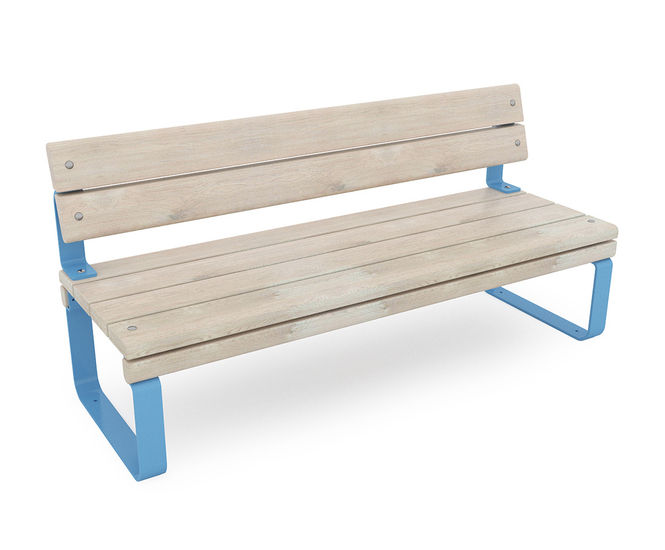 Rosenlund Park Bench - blue outdoor wood and metal seating with backrest
