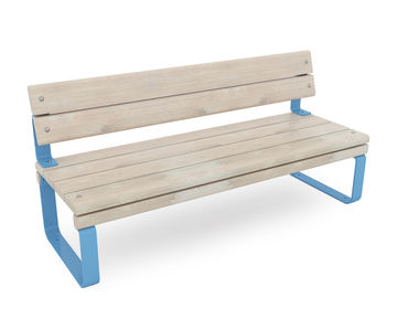 Rosenlund Park Bench - blue outdoor wood and metal seating with backrest