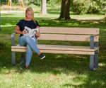 Rosenlund Park Bench - grey wood and metal outdoor seating with arms