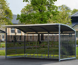 Stella Bicycle Shelter - black timber bike storage with vaulted tin roof - on this page