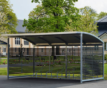 Stella Bicycle Shelter - black timber bike storage with vaulted tin roof