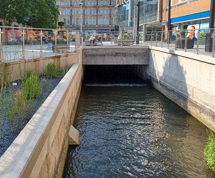 Illuminated waterfall for canal refurbishment - Cardiff