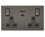 Discreet USB charging with double-switched sockets