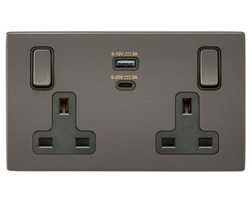 Discreet USB charging with double-switched sockets