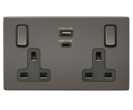 Discreet USB charging with double-switched sockets