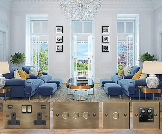 Designer switch plates and sockets for luxury homes development
