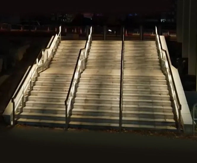 ASF bespoke stainless steel and timber illuminated step units