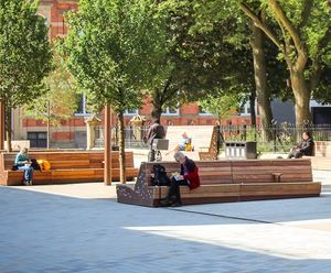 Seating and litter bins - All Saints Park, Manchester