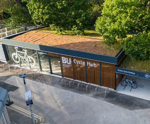 Secure sheltered cycle parking and repair station for university