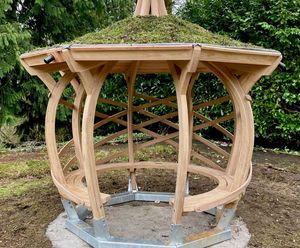 Onion shelter with green roof and seating - Treharris Park