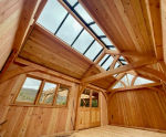Timber garden room and pergola with green roofs