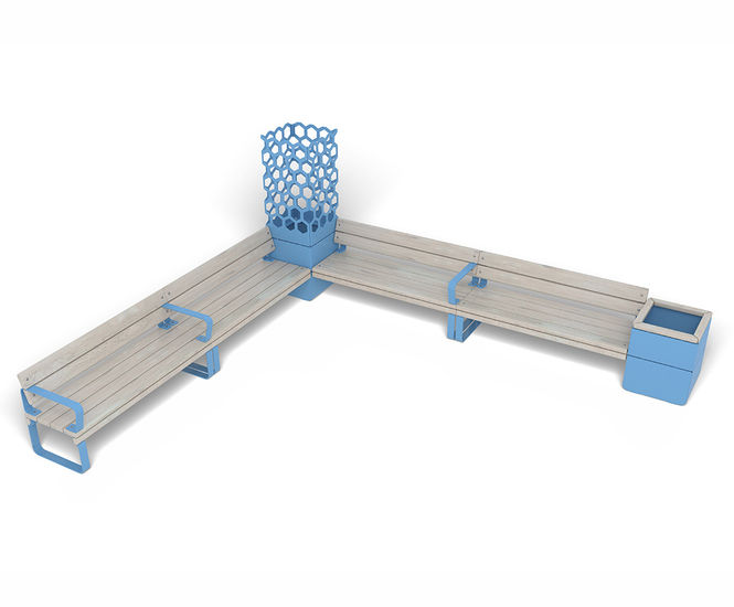 Rosenlund - L-shaped steel and timber modular bench group