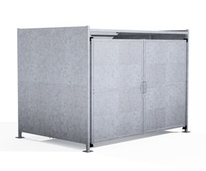 EM2 Shelter - galvanised steel bin storage compound with lockable doors