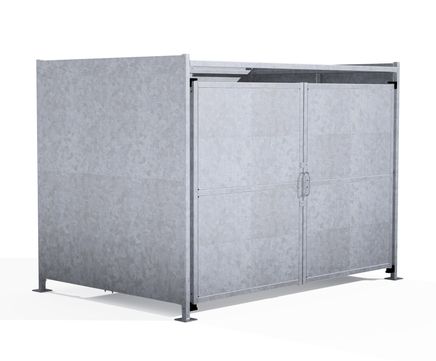 EM2 Shelter - galvanised steel bin storage compound with lockable doors