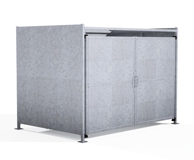 EM2 Shelter - galvanised steel bin storage compound with lockable doors