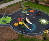 Wet pour cog and train track graphics for Eastriggs Park, Annan - on this page