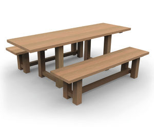 Movable Picnic Set - hardwood freestanding outdoor picnic table and benches