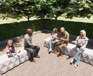 B010 Coleford - 3DCP printed outdoor bench with faceted design