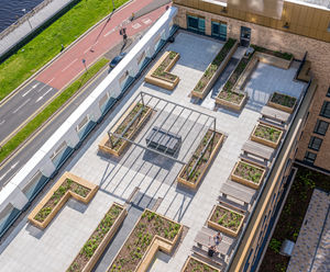 Timber planters and seating for rooftop gardens - Central Quay