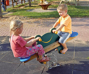 eibe double spring frog rocker - wood and steel playground seesaw for kids