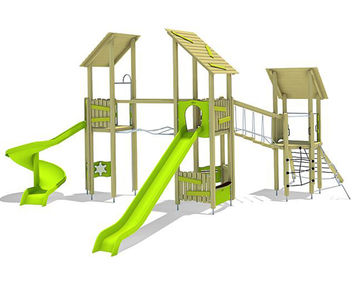Kibo play unit, solo - outdoor wood playground for public spaces