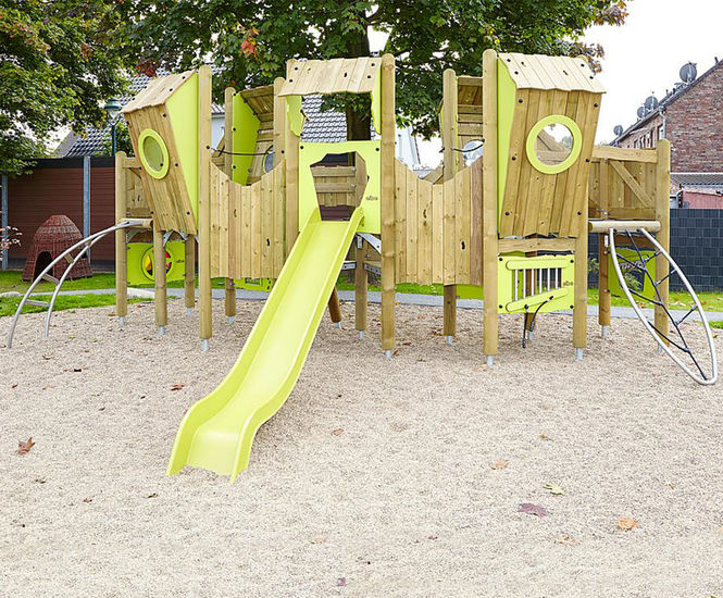 Ofelia play unit, solo - outdoor wood play unit for public spaces