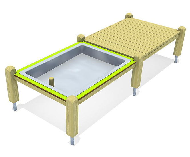 Platform with mud tub - outdoor play platform with wood and mud basin