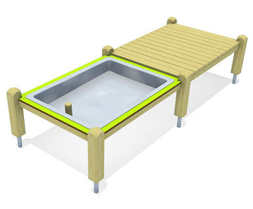 Platform with mud tub - outdoor play platform with wood and mud basin