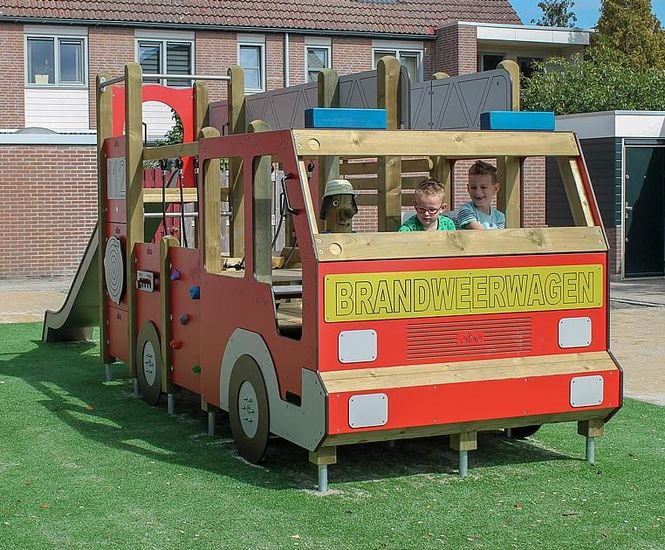 Fire Engine, Solo play unit - wooden playground fire truck for outdoor play