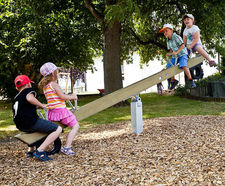 Four-seater beam seesaw - softwood playground equipment for four children