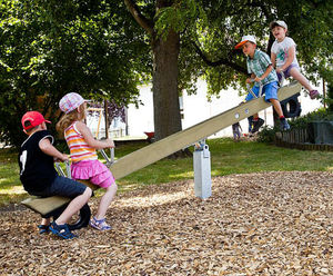 Four-seater beam seesaw - softwood playground equipment for four children