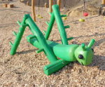 Grilli grasshopper play unit - green robinia wood carved animal play figure
