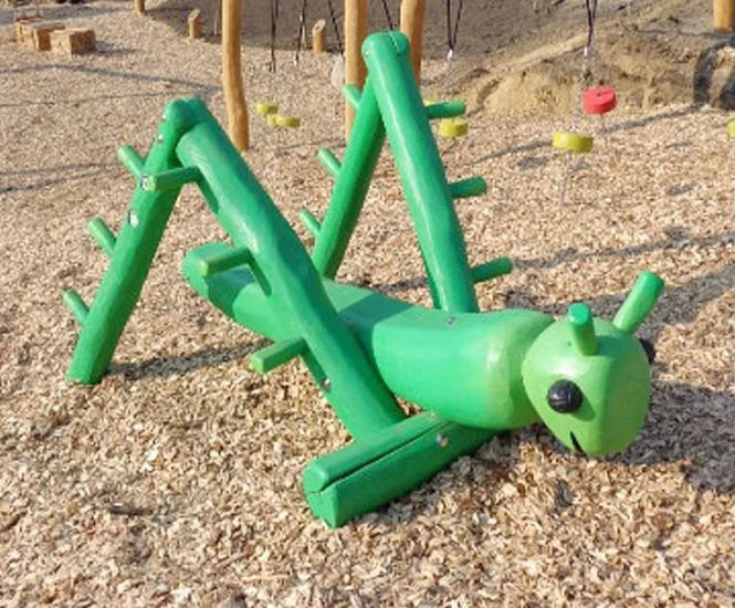 Grilli grasshopper play unit - green robinia wood carved animal play figure
