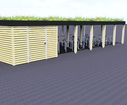 Green roof cycle and bin store, Linden Homes Development
